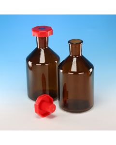Academy Reagent Bottles, Amber, Narrow Mouth, Plastic Stopper, Soda-Lime glass, 250ml, Pack of 10