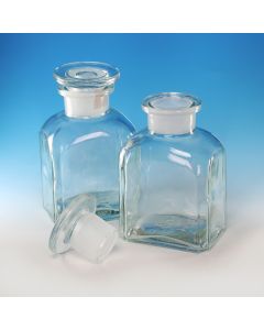 Academy Reagent Bottle, Square, Wide Mouth, Clear, Glass stopper, Soda-Lime glass, 250ml, Pack of 10