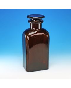 Academy Reagent Bottle, Square, Wide Mouth, Amber, Glass stopper, Soda-Lime glass, 500ml, Pack of 10