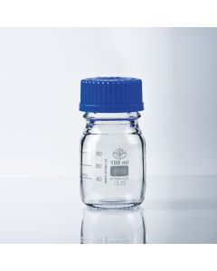 Simax Reagent Bottle, Clear, 100ml, GL45 thread with cap & pouring ring, Borosilicate 3.3 glass, Autoclavable to 140 Deg C, Pack of 10