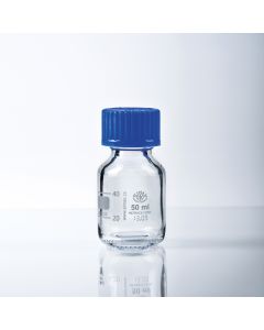 Simax Reagent Bottle, Clear, 50ml, GL32 thread with cap & pouring ring, Borosilicate 3.3 glass, Autoclavable to 140 Deg C, Pack of 10