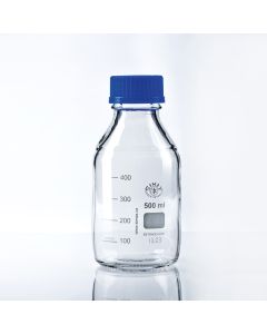 Simax Reagent Bottle, Clear, 500ml, GL45 thread with cap & pouring ring, Borosilicate 3.3 glass, Autoclavable to 140 Deg C, Pack of 10
