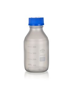 Simax Plastic Coated Reagent Bottle, Clear, 100ml, GL45 thread with cap & pouring ring, Borosilicate 3.3 glass, Not autoclavable, Pack of 10