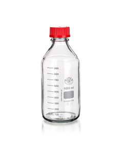 Simax Reagent Bottle, Clear, 2000ml, GL45 thread with red high temperature PTFE faced silicon lined cap & pouring ring, Borosilicate 3.3 glass, Autoclavable to 200 Deg C, Pack of 10