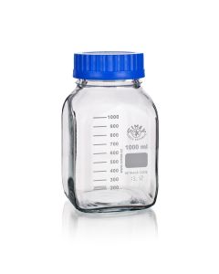 Simax Square Reagent Bottle, Clear 500ml, GL80 thread with cap and pouring ring, Borosilicate 3.3 glass, Autoclavable to 140 Deg C, Pack of 10