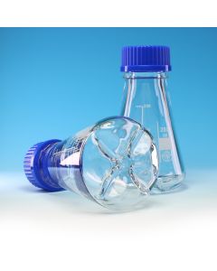 Simax Flask Erlenmeyer Baffled, with GL45 screw cap, 250ml, Borosilicate glass, Pack of 10