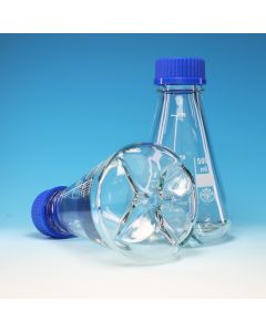 Simax Flask Erlenmeyer Baffled, with GL45 screw cap, 500ml, Borosilicate glass, Pack of 10