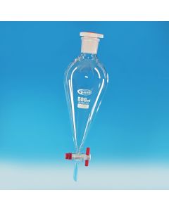 Glassco Separatory Funnel, Squibb shape, PTFE key, 250ml, Borosilicate glass