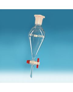Glassco Separatory Funnel, Pear shape, PTFE key, 250ml, Borosilicate glass