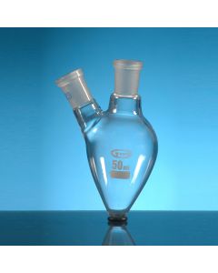 Glassco Flasks, Pear shape, Two neck, One centre, One angle, Borosilicate glass, 50ml, Centre Neck 14/23, Side Neck 14/23, Pack of 10
