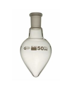 Glassco Flasks, Pear shape, Single neck, Borosilicate glass, 50ml, 14/23, Pack of 10