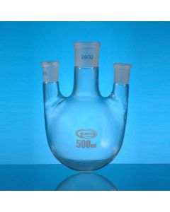 Glassco Flask, Round bottom, Borosilicate glass, 1 litre, Three necks, All parallel, Centre Neck 34/35, Side Necks 19/26
