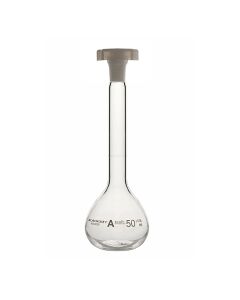 Academy Volumetric Flask, 50ml, Class A, With Plastic Stopper, Borosilicate Glass, Pack of 2