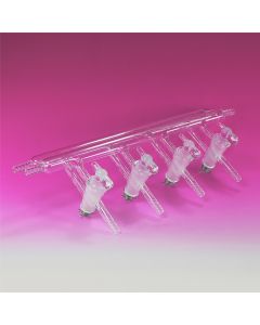A Plus Double Manifold, 4 Ports, High Vacuum Solid Glass Stopcocks, 375mm