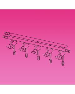 A Plus Double Manifold, 5 Ports, High Vacuum Solid Glass Stopcocks, Front Left Right And Rear Left Hose Connections, 450mm