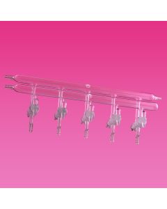 A Plus Double Manifold, 4 Ports, High Vacuum Solid Glass Stopcocks, Front Left And Rear Left Right Hose Connections, 375mm