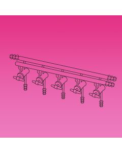A Plus Double Manifold, 5 Ports, High Vacuum Solid Glass Stopcocks, Front Right And Rear Left Right Hose Connections, 450mm