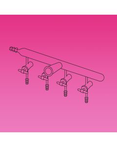 A Plus Manifold, 4 Ports, Ptfe Stopcocks 2mm Bore, Socket 14/23 At Center, Hose Connection On Left Side