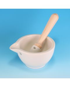 Jipo Mortar & Pestle, glazed with wooden handle, 128mm dia, Porcelain
