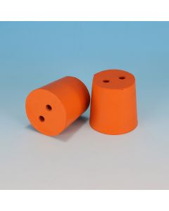 Glassco Natural Rubber Stoppers, Two Holes, 31x36x35mm (BxTxH), Resistant To Dilute Acid, Alkalies and Ammonia, Pack of 10