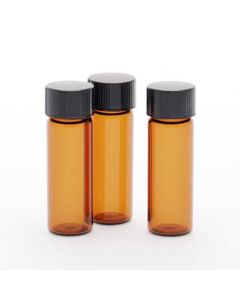 DWK 15mm x 45mm, 1 dram, Amber borosilicate Glass Vials with Attached Phenolic Cap, PTFE-faced/rubber Liners, Pack of 144