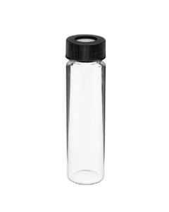 DWK Screw Thread KG-33 borosilicate glass vial, Clear, 24ml, 23mm x 87mm, With attached open top PP closure, PTFE silicone septa, Pack of 144