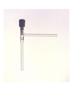 DWK Hi-Vac valve, Right angle, PTFE plug, Without tip o-ring, 0-2mm bore range, KG-33 Boroailicate glass
