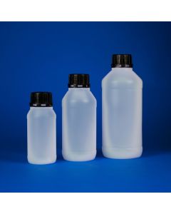 Kartell Narrow Neck Bottles With White Tamper Evident Cap, Capacity 1000ml, OD 90mm, Height 229mm, Mouth OD 30mm, HDPE, Pack of 20