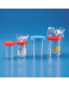 Kartell Containers For Urine And Biological Specimens, Indiv. wrap. aseptic with label, Capacity 200ml, OD 66mm, Height 85.5mm, Material PS WITH PE AND PP SCREW CAP, Pack of 200