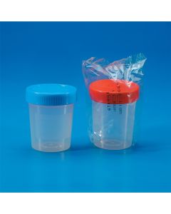 Kartell Urine Cups With Screw Cap, Red cap/ Aseptic, Capacity 150ml, OD 62.5mm, Height 73mm, Subdivision 20ml, Packaging single, Version aseptic, PP, Pack of 250